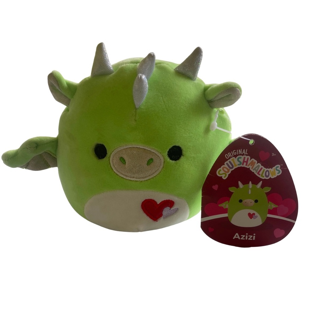Squishmallows Azizi Green Plush with Red Heart Accent